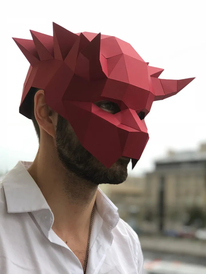 Horns Mask Papercraft, Digital Template, PDF Download, Gurko, 3D Low Poly Animal Mask, DIY Origami, Pepakura, Paper Mask, DIY Costume