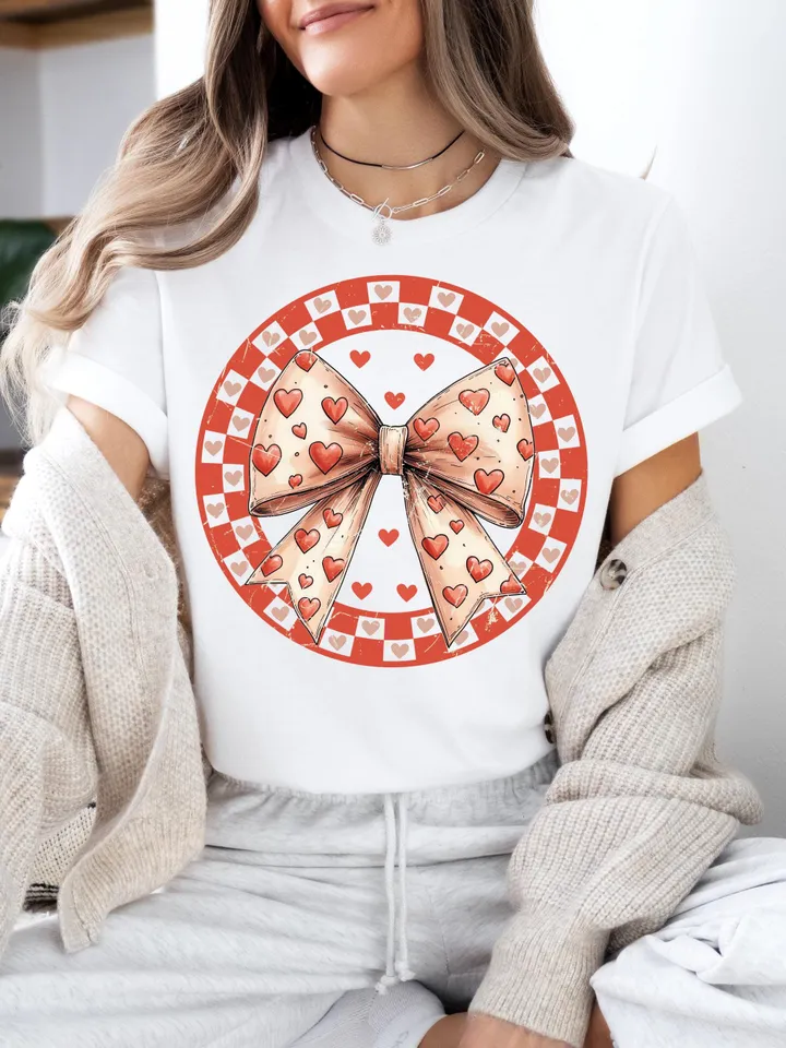 Checkered Valentines Day Coquette Png, Retro Valentine Bow Png, Valentines Day Png, Retro Valentine Png, Valentine Heart Png, Love Png