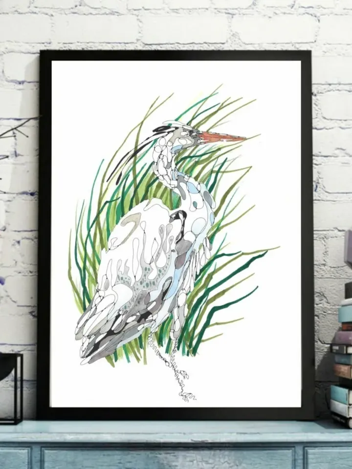 The heron. The painting is original. A4 format.