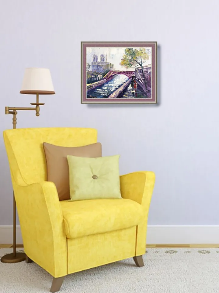 Paris painting, Original oil painting on canvas, Notre Dame Paris cityscape wall art