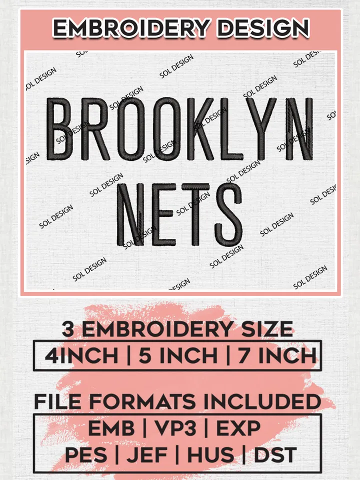 NBA Brooklyn Nets Wordmark Logo Embroidery Designs, Brooklyn Nets Embroidery Designs, NBA Logo Machine Embroidery, NBA Embroidery Designs, Digital Download