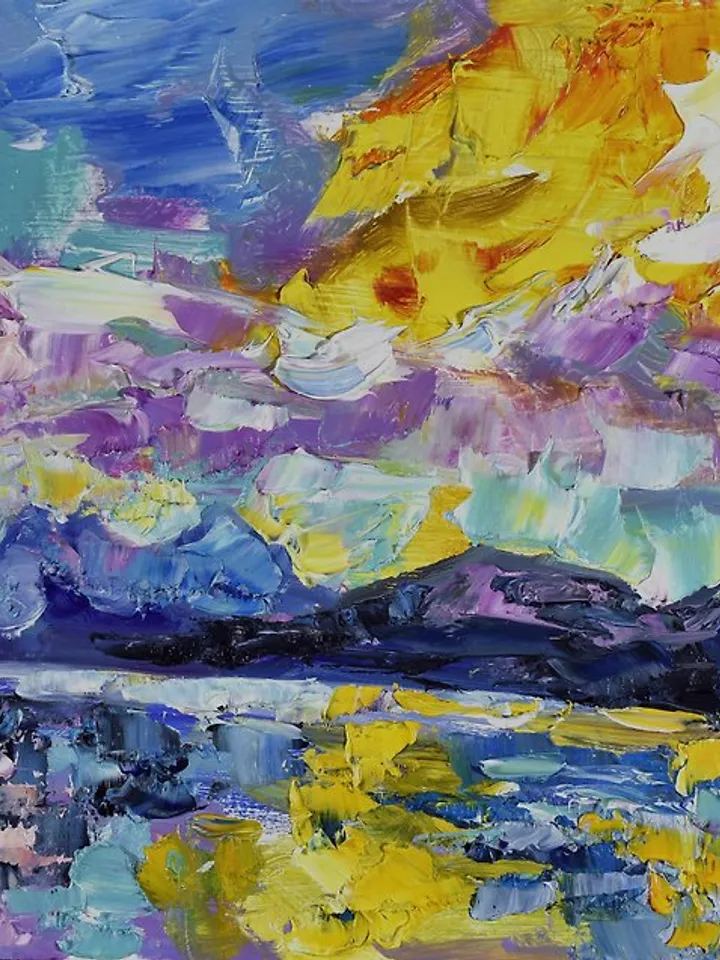 Sunrise Landscape Original Oil Painting Sky Lake Artwork Nature Mountains 油畫原作