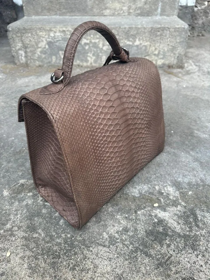 Top handle brown classy genuine python skin big bag | exotic leather bags | Elegant women purse | snake skin bag | designer leather bag