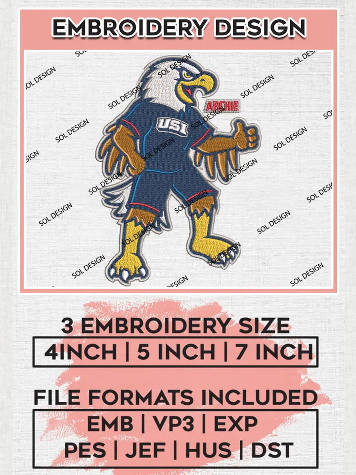 NCAA Southern Indiana Screaming Eagles College Team Mascot Logo Embroidery Design Files, NCAA Southern Indiana Screaming Eagles Machine Embroidery, NCAA Teams, 3 sizes, NCAA Machine embroidery designs, Digital Download