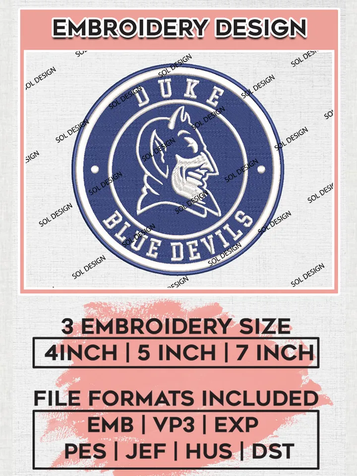 NCAA Duke Blue Devils Round Logo Embroidery, NCAA Duke Blue Devils Embroidery Design files, NCAA Teams, NCAA Machine embroidery designs, Digital Download