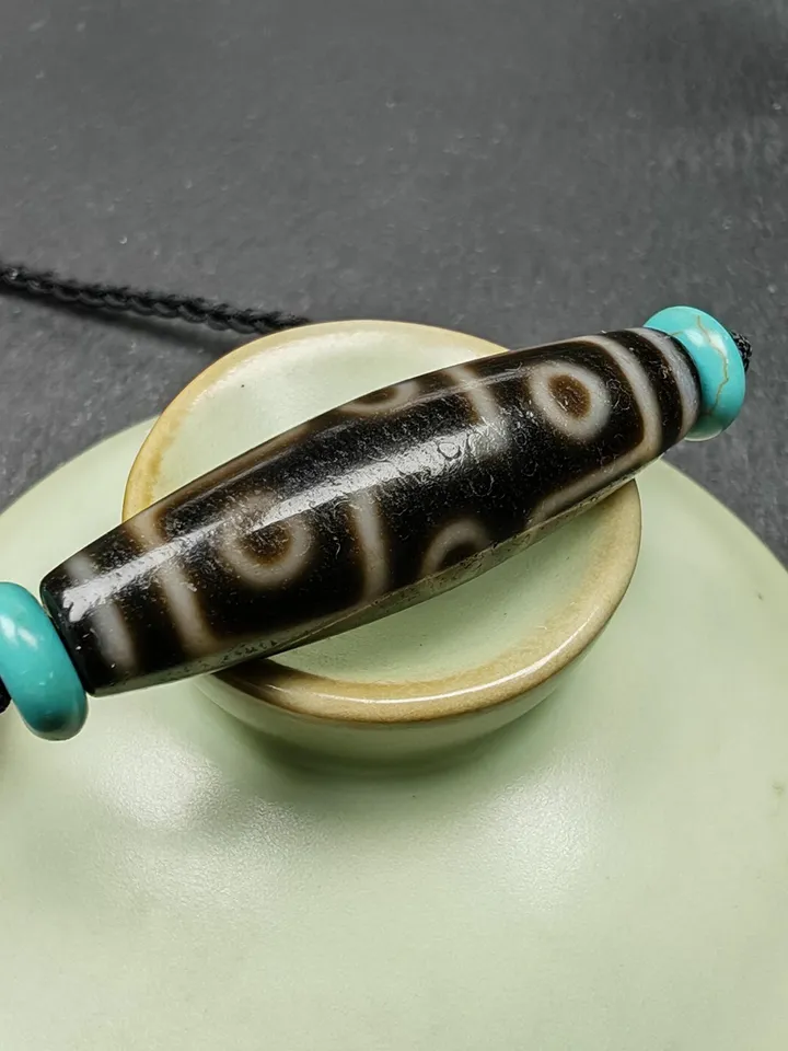 Gandhanra Vintage Tibetan 9 Eyes Dzi Bead Necklace,Protective Charm,Spiritual Gift,1.5" x 0.4"