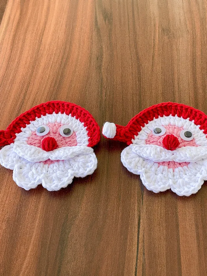Crochet Santa Claus Face Applique - Crochet Xmas Tree Decor - Beginner-Friendly Crochet Santa Claus Pattern