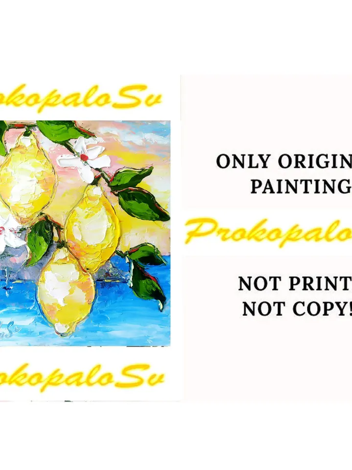 Lemon Painting Italy Original Art Coastal Painting Impasto Oil Painting Seascape Painting Italy Wall Art ArtProkopaloSv