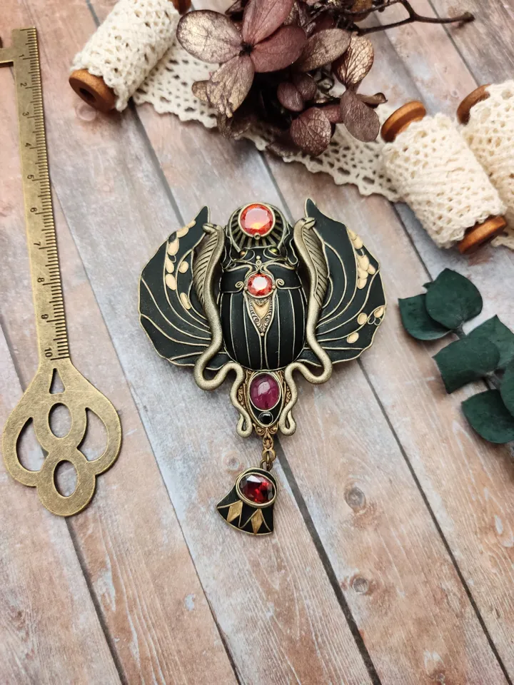 Egiptian Scarab brooch, Scarab Beetle, Egyptian Jewelry, Insect brooch, Scarab pin