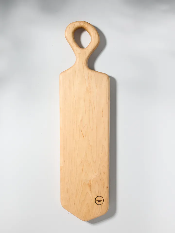 Organic Shaped Wood Serving Board with Handle - carved by hand - offered in local Pennsylvania Walnut, Sycamore, Maple - Long Serving Board