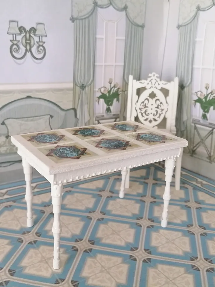 Doll table and sofa. Dollhouse miniature. 1:12. Handmade. Doll furniture. Furniture for doll's kitchen.