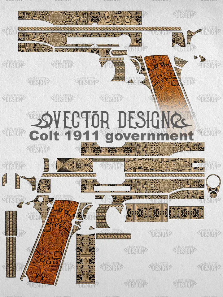 VECTOR DESIGN Colt 1911 government Aztec calendar