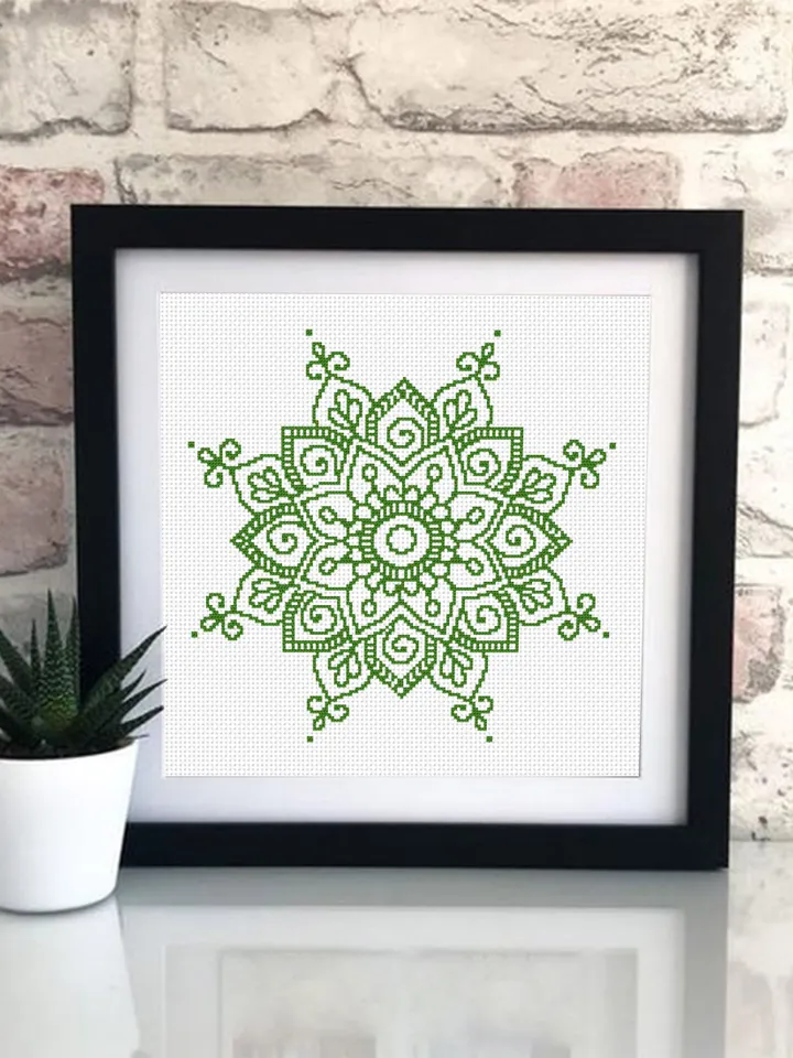 Mandala cross stitch pattern download PDF Monochrome mandala pattern digital PDF Quick cross stitch chart Floral ornament cross stitch #M50