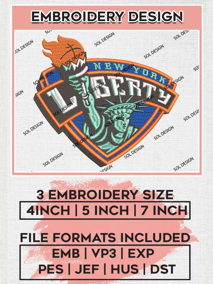 New York Liberty Logo Embroidery Files, WNBA New York Team Embroidery Designs, Basketball Teams, 3 sizes, Machine embroidery designs, Digital Download