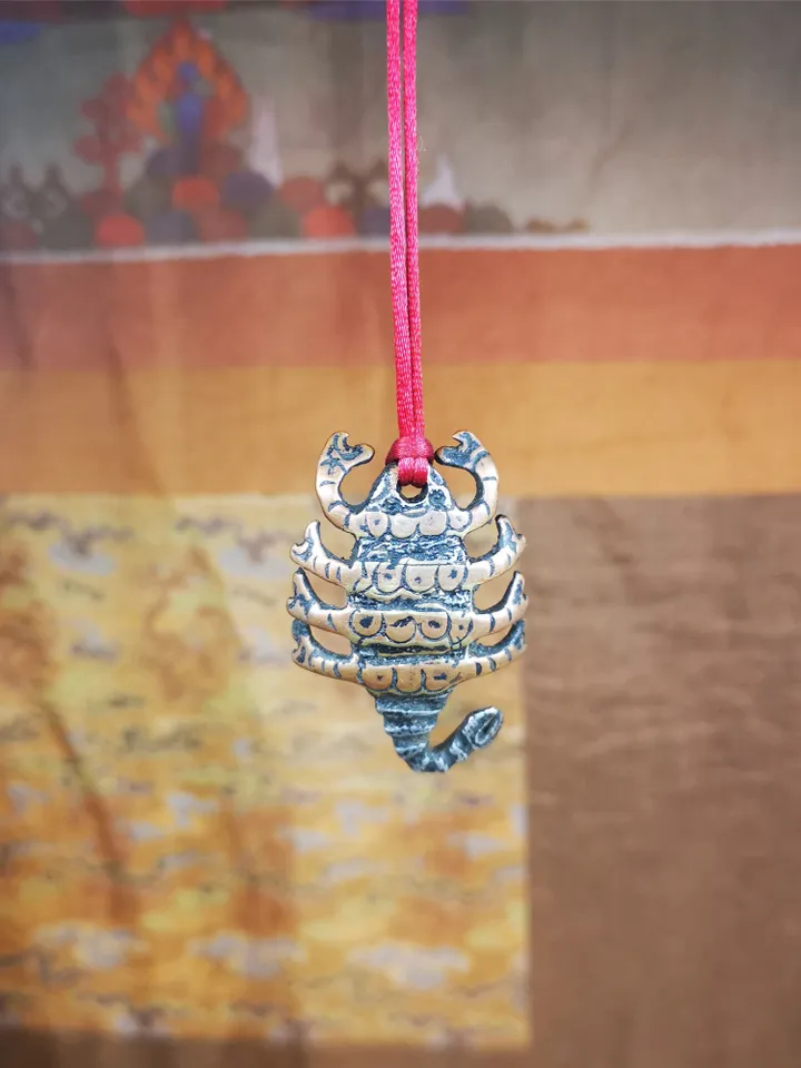 Gandhanra Handmade Tibetan Amulet,Scorpion Guru of Padmasambhava, Buddhist Scorpion Totem Pendant, Made of Cold Iron,1.6"