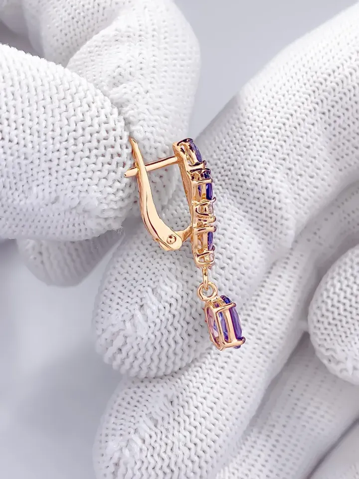 Earrings jewelry Silver gold plated 925 assay value with tanzanite
