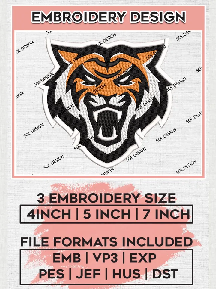 Idaho State Bengals Head Mascot Logo Machine Embroidery Design, NCAA Idaho State Bengals Embroidery Design Design files, NCAA Embroidery Designs, NCAA Machine Embroidery Designs, Digital Download