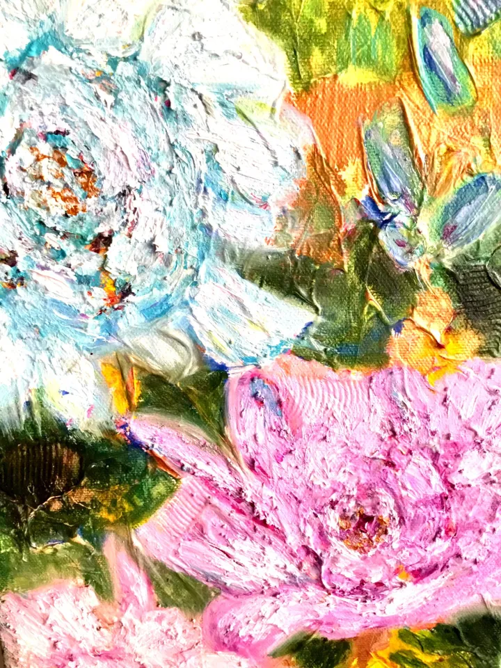 Flowers painting ,Abstract flowers on fantasy background,acrylic mix media painting.