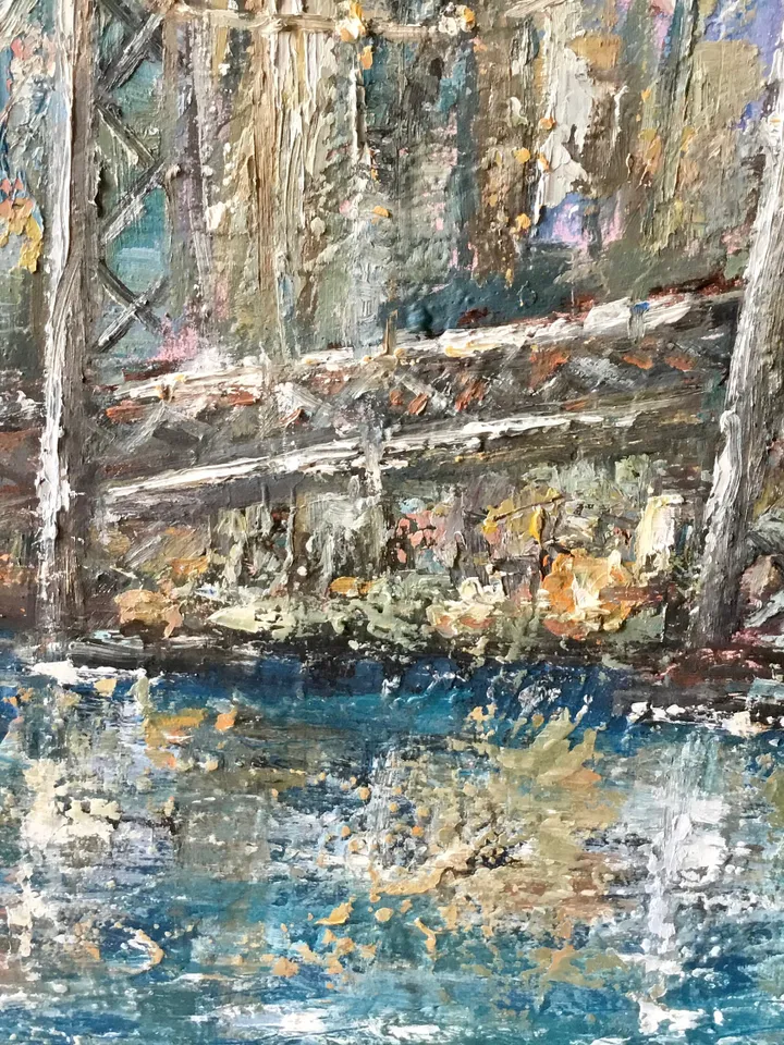 San Francisco at sunset,original oil painting stretched canvas,textured impasto cityscape,USA bridges and cities wall hanging,,large canvas