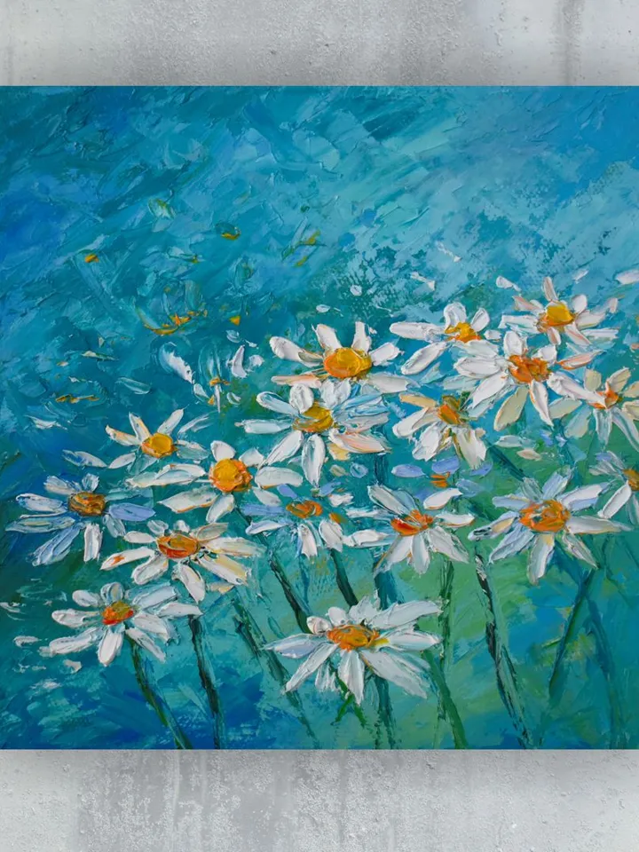 Daisy oil painting Floral artwork Original Art 8 by 8 inch White Daisies Flower art by Juliya JC