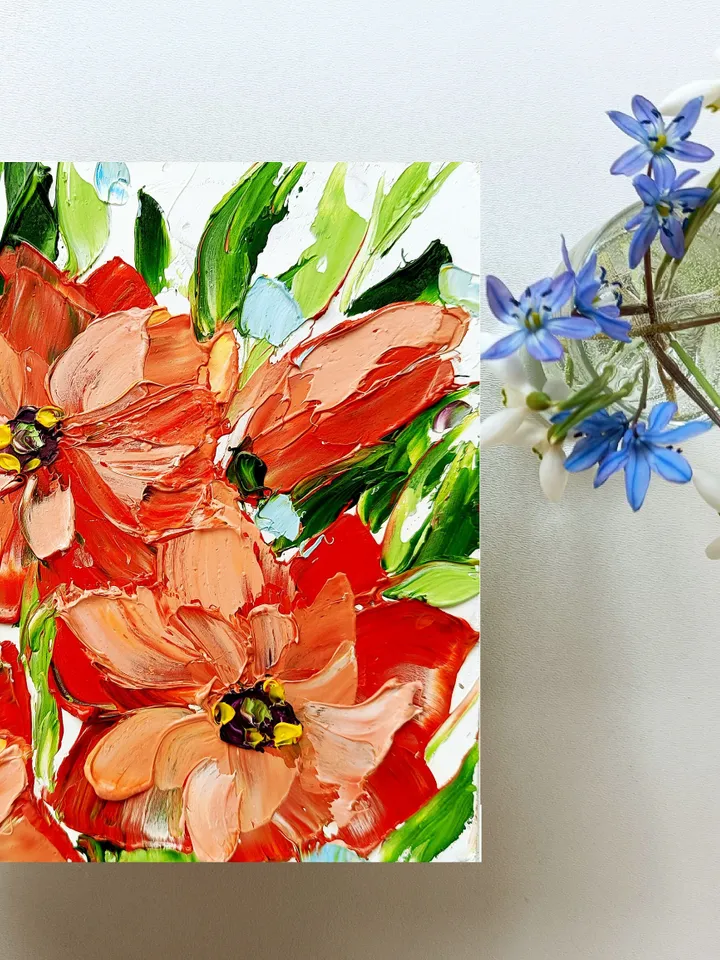 Flowers Oil Painting Floral Original Art Impasto Tulips Art Spring Gifts for Her by ArtProkopaloSv