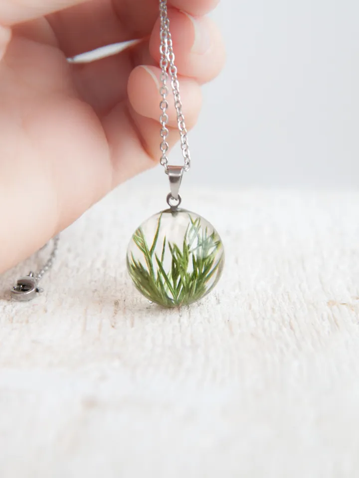 Juniper necklace. Stainless steel chain. Real Juniper pendant. Unique Resin jewelry. Junipers birthday gift. Anniversary
