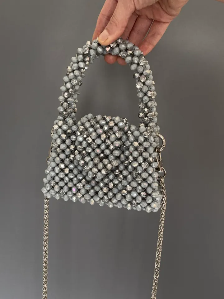 Beaded Evening Bag | Silver Clutch Purse