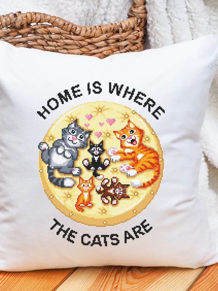 Cat cross stitch pattern download PDF Home is where the cats are, Cat quotes cross stitch chart, Cute kittens embroidery Cat lover gift #K4