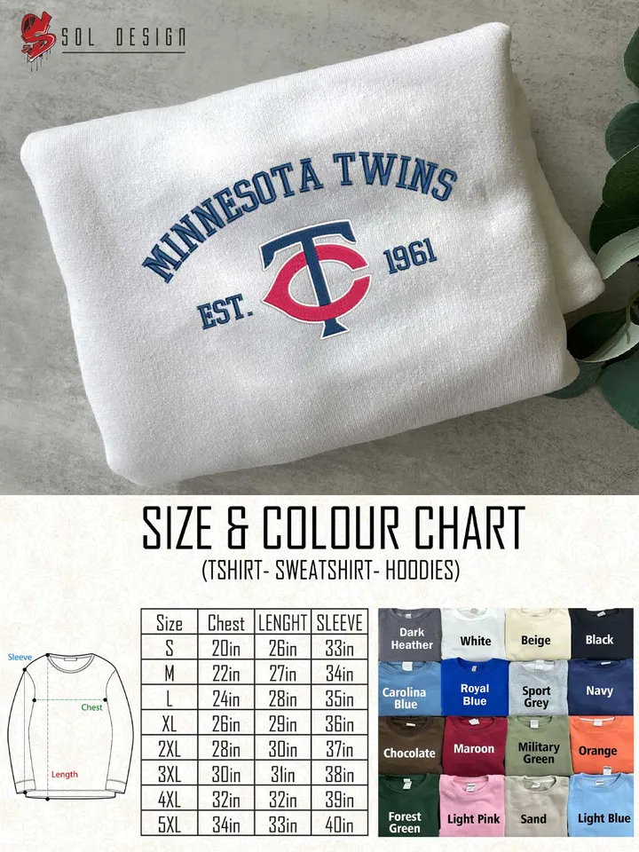 Minnesota Twins Est 1961 Embroidered Sweatshirt, MLB Embroidered Sweatshirt, MLB Minnesota Twins T Shirt, MLB Baseball Team Embroidered Hoodie, Unisex Crewneck, MLB Team Fan Gift Tee