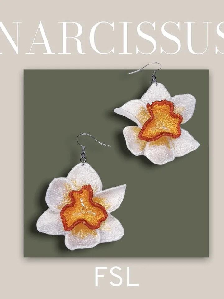 Narcissus brooch FSL machine embroidery designs Free standing lace embroidery pattern 3Dflower embroidery motif FlowerFSL embroidery brooch