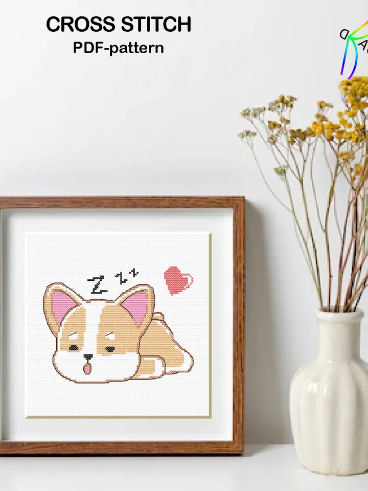 4 Cross stitch patterns / SET CORGI / Hand embroidery design Digital PDF file