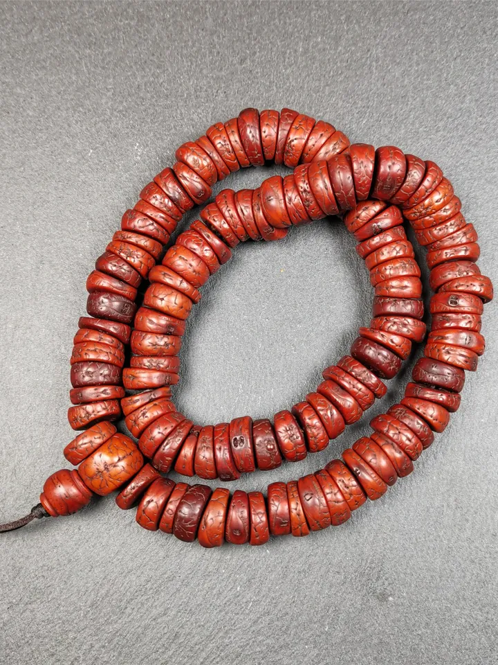 Gandhanra Antique 108 Bodhi Beads Mala,Old Prayer Beads Necklace,Diameter 14mm,Circumference 44 cm