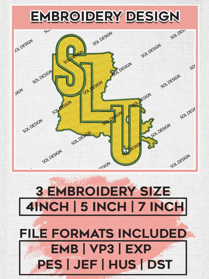 NCAA SLU Lions Team Mascot Logo Embroidery Design Files, NCAA SE Louisiana Lions Machine Embroidery, NCAA Teams, Game Day, 3 sizes, NCAA Machine embroidery designs, Digital Download