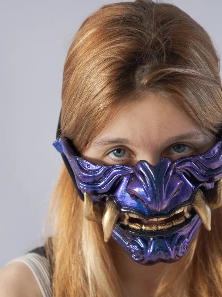 Japanese Oni Half Mask, chameleon oni mask, wearable mask, tengu mask, japanese demon mask, Ghost of Tsushima, Samurai warrior cosplay