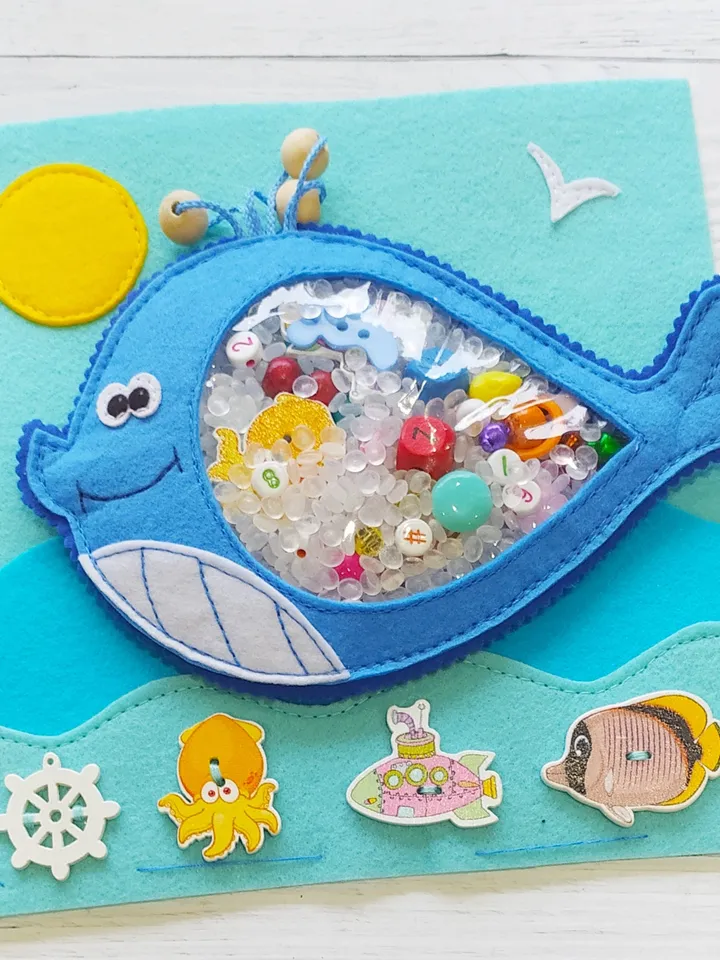 Quiet book Pattern Whale and Crocodile, Felt book pattern pdf, Soft sensory book template, Busy book sewing ideas for kids 2, 3, 4 year old