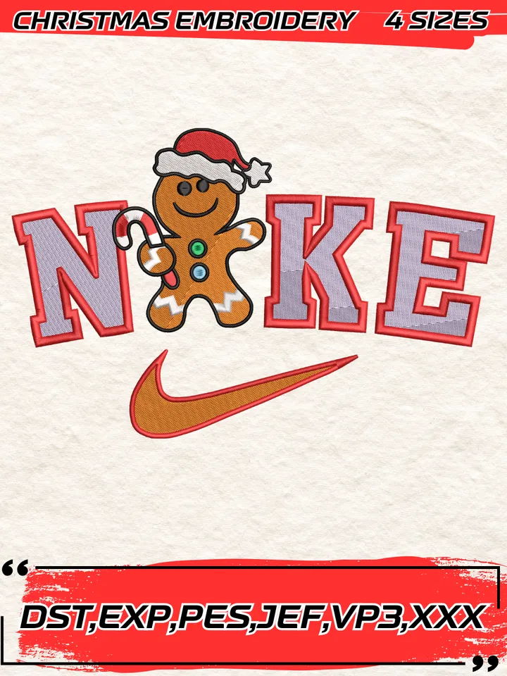Swoosh Gingerbread Christmas Embroidery Design,Christmas Embroidery Design,4 Sizes,Digital Download