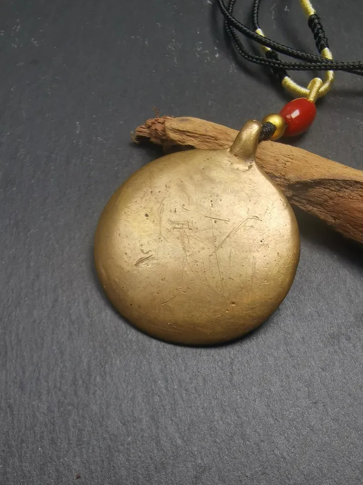 Gandhanra Vintage Tibetan Buddhist Calendar Amulet Sipaho Badge - Lima Brass Melong Mirror Protective Charm Feng Shui Pendant,43mm