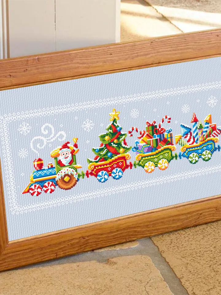 Christmas train cross stitch pattern PDF download Merry Christmas cross stitch, Winter holiday cross stitch chart, Santa train ornament #N96