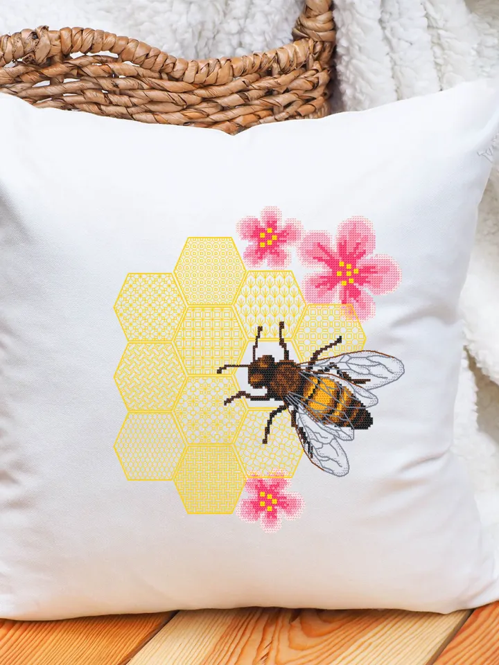 Honey bee cross stitch pattern PDF Honeycomb blackwork patterns download PDF, Honeybee floral blackwork embroidery, Bee hoop art #W14