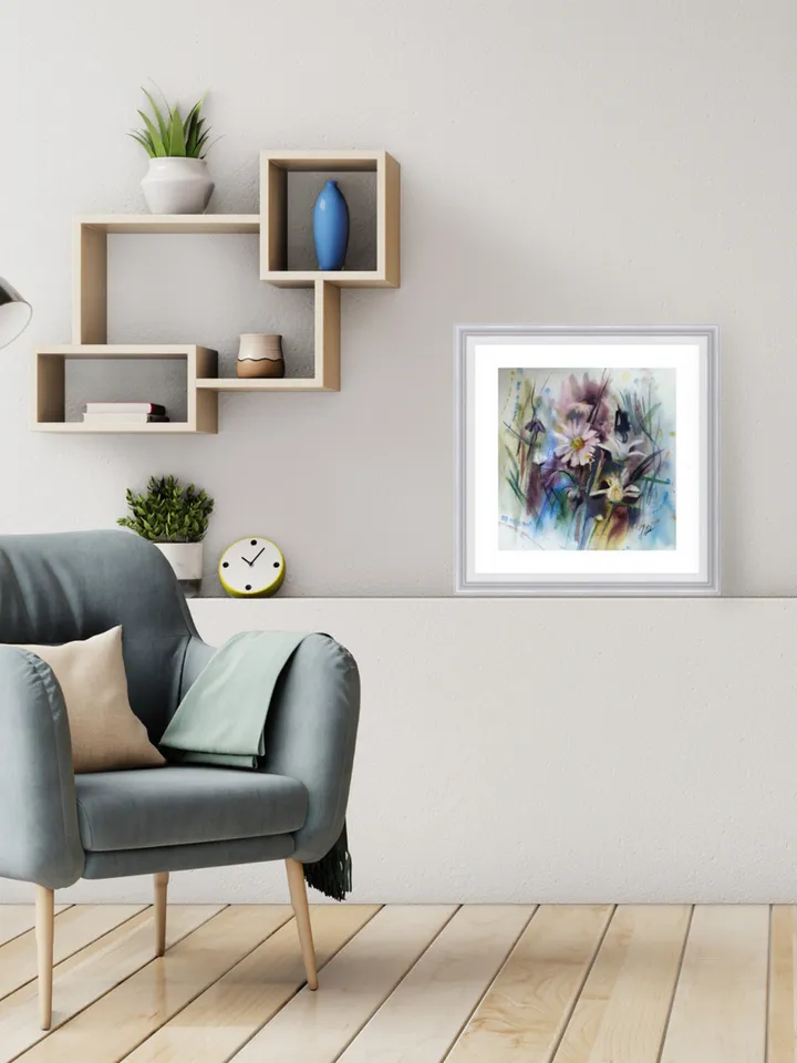 Daisy Painting Floral original art 12 by 12 White Flower watercolor square wall art aquarelle by Natalia Plotnikova
