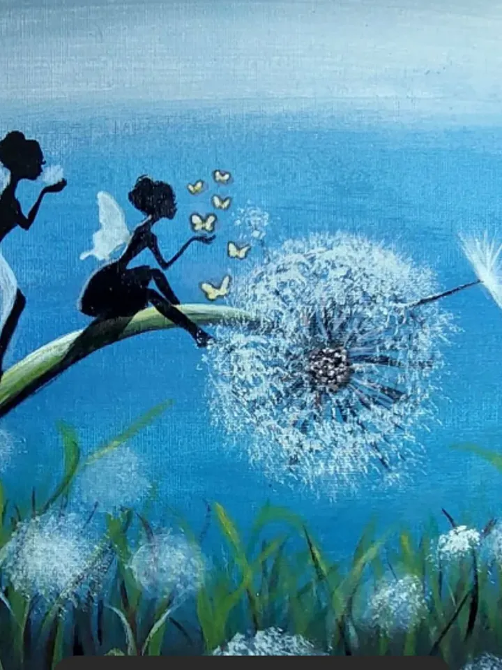 Painting on canvas "On a dandelion", acrylic, size 30x40 cm