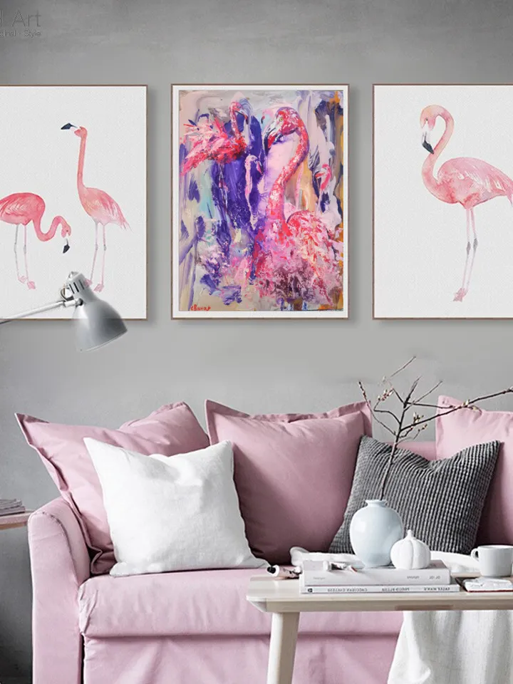 Pink Flamingo Abstract Love Art Original Oil Painting Author Artist Svinar Oksana
