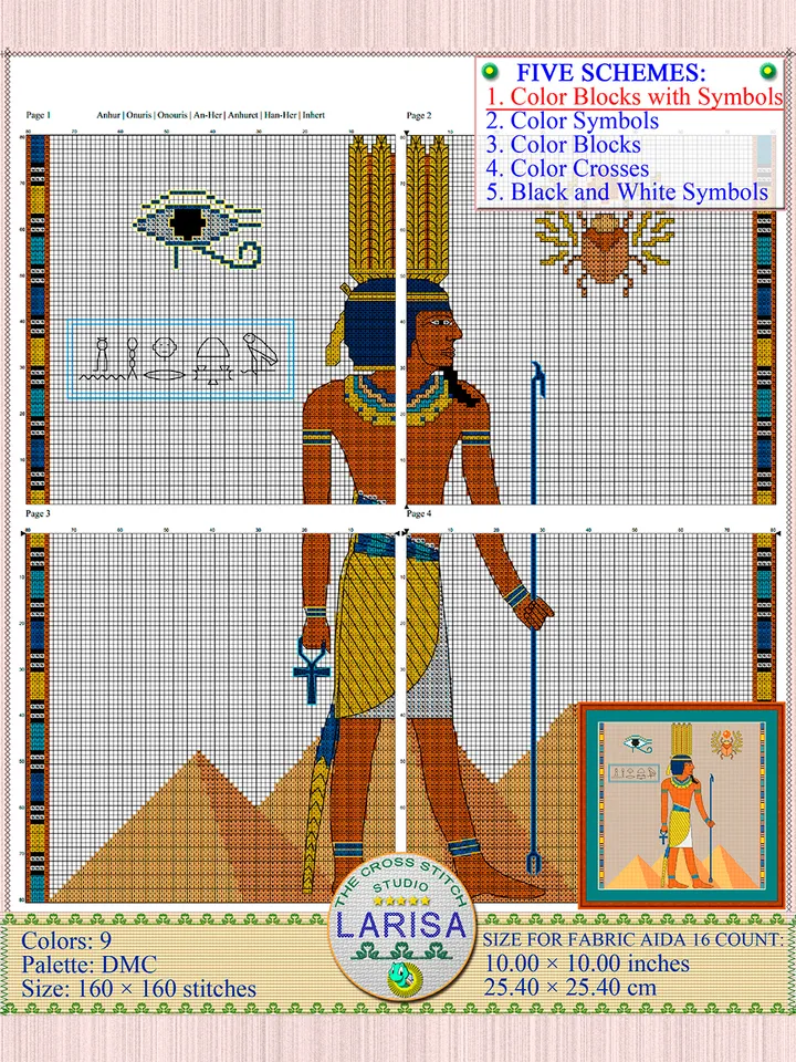 Anhur Cross Stitch Pattern | God Of War | Egyptian God | Onuris