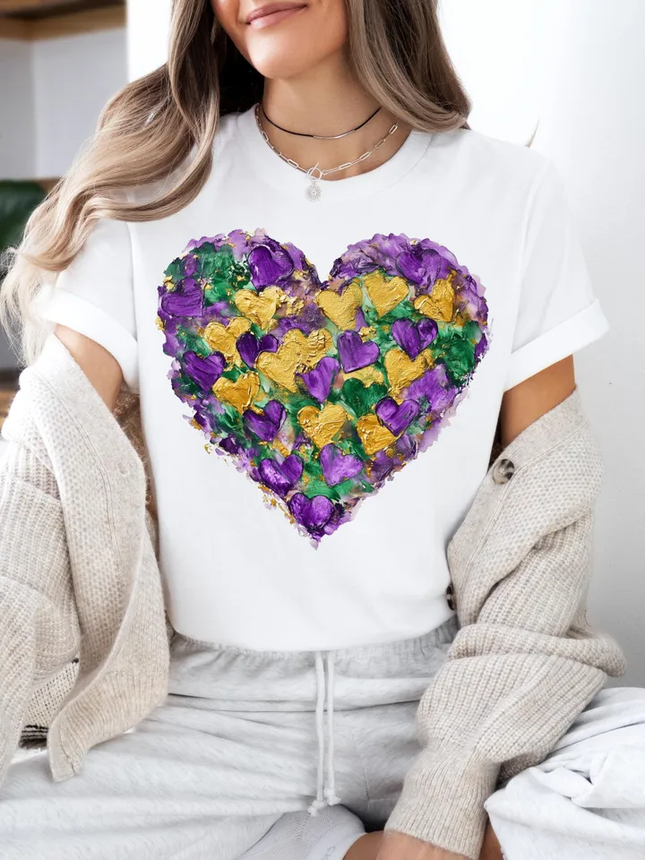 Mardi Gras Heart Brushstroke png, Coquette Bow Mardi Gras Shirt Mardi Beads Louisiana Festival,New Orleans Carnival Heart Brushstroke png