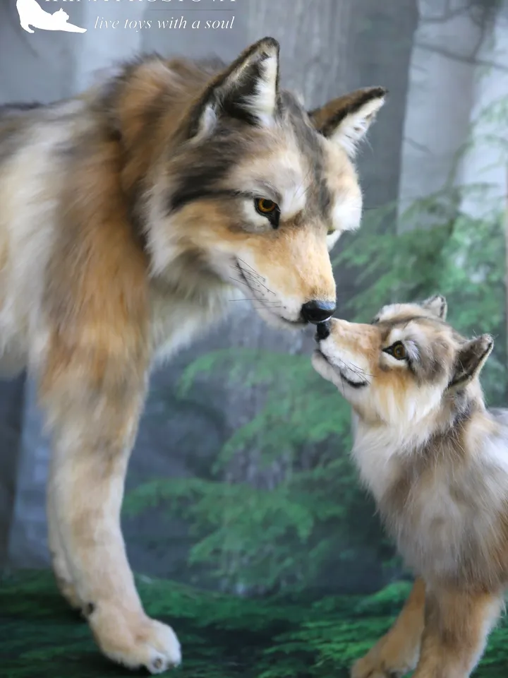 Wolf family. Realistic plush animals. Ooak toy. Wolf stuffed toy