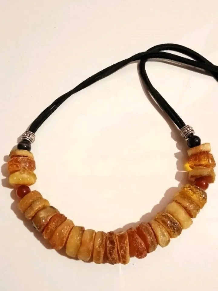 Genuine Amber Choker Necklace Womens Jewelry Baltic Raw Amber Beads with agates On Black Cord Healing organic stone necklace
Make to order
