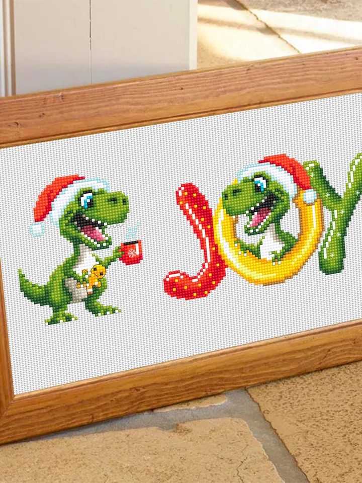 Funny dinosaur christmas cross stitch pattern PDF download, Set of 2 small dinosaur cross stitch chart, Cute dino pattern digital PDF #N115