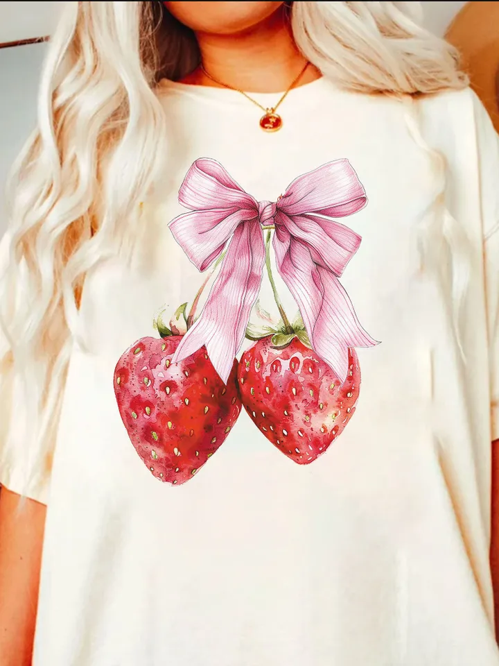 Strawberry Bow Png, In my strawberry era, Cherry coquette bow png soft girl era aesthetic png Trendy Cherry png coquette shirt design cherry