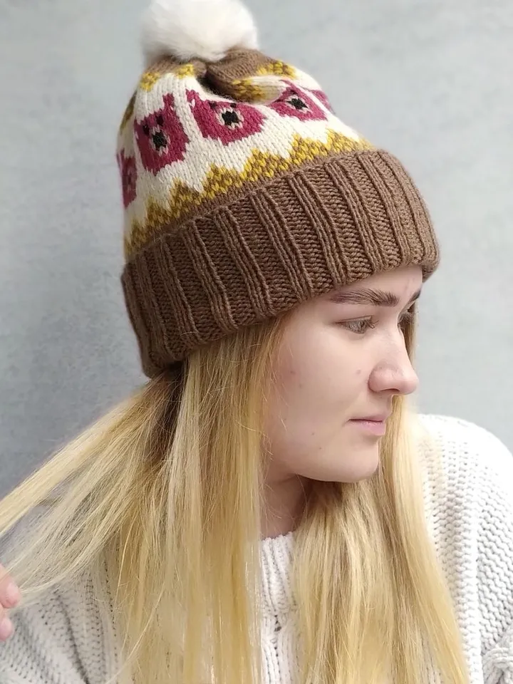 Beautiful warm woolen jacquard hat