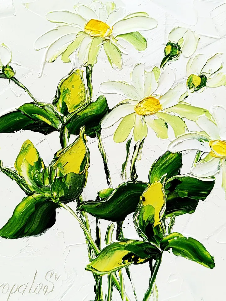 Daisy Painting Monochrome Original Art Impasto Oil Painting Daisy Flower Small Wall Art by ArtProkopaloSv